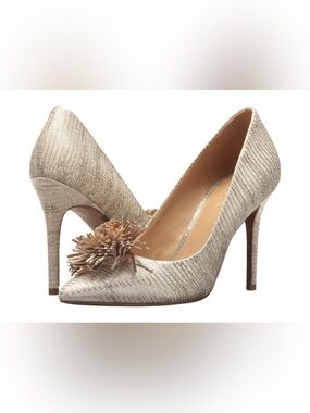Womens MICHAEL Michael Kors Lolita Pump Tassel Heels, Pale Gold Size 7.5